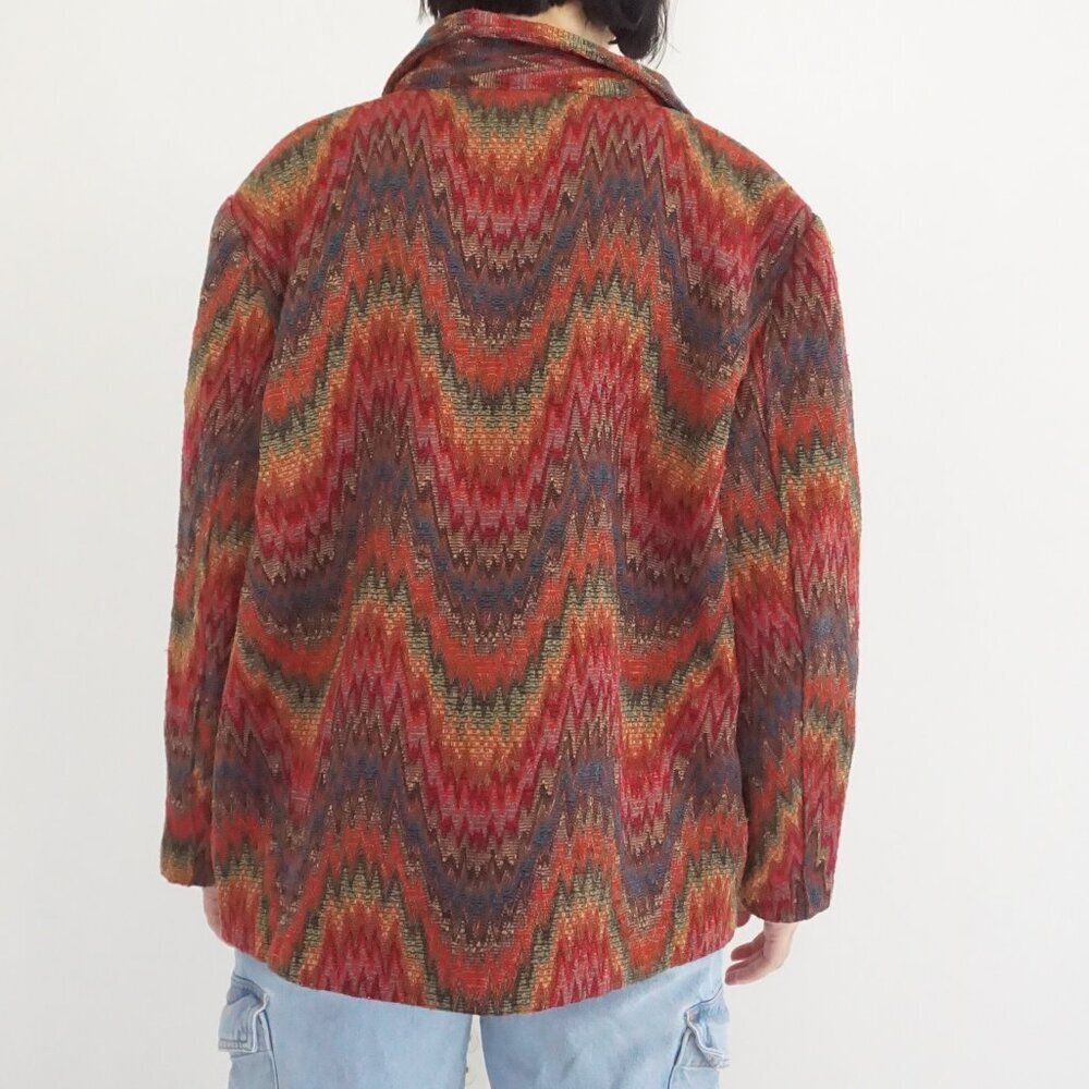 Vintage BonWorth Red Gold Southwestern Tapestry Zip Jacket Western Patchwork XLP - Picture 2 of 10